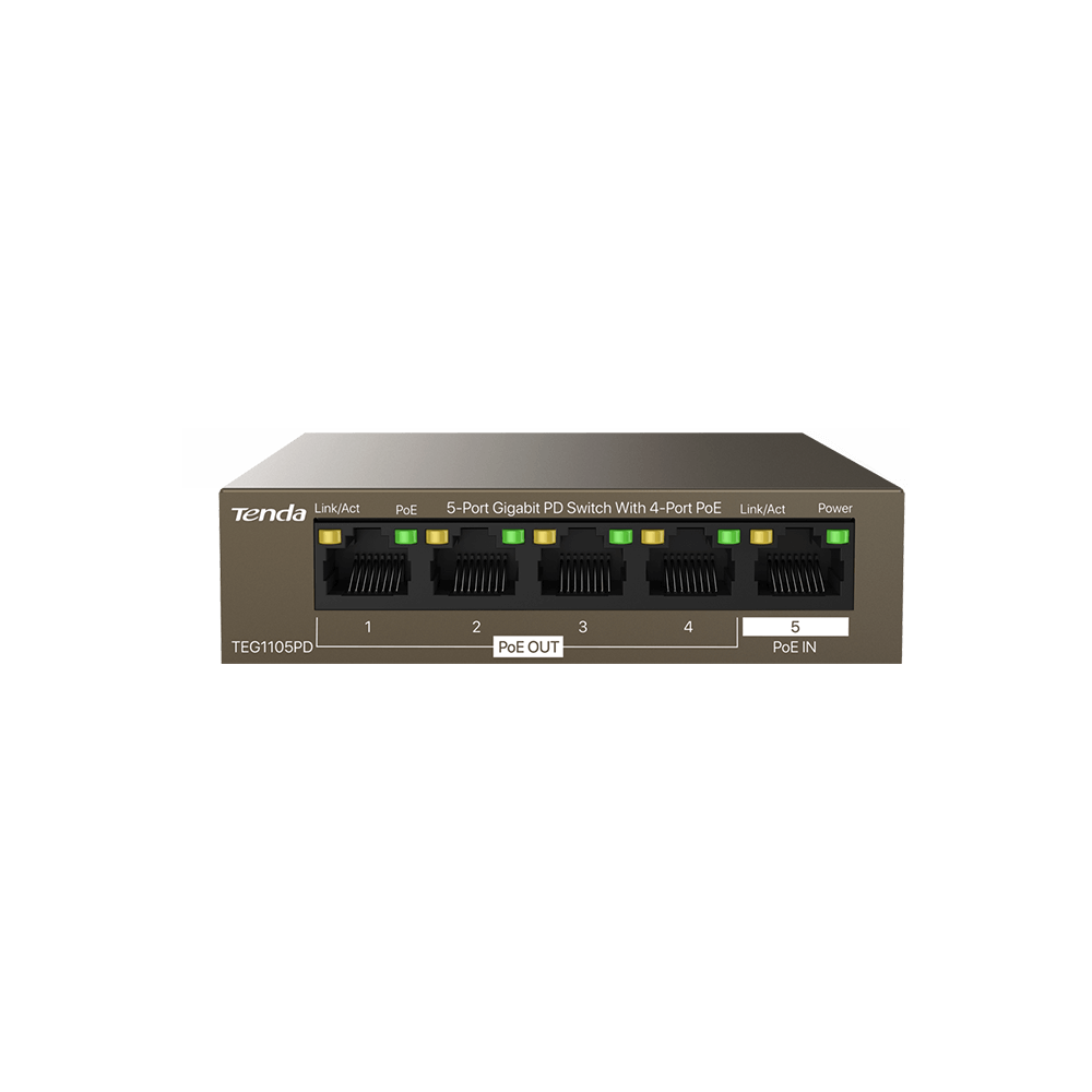 Switch PoE Tenda TEG1105PD 5 Porte Gigabit con Alimentazione PoE