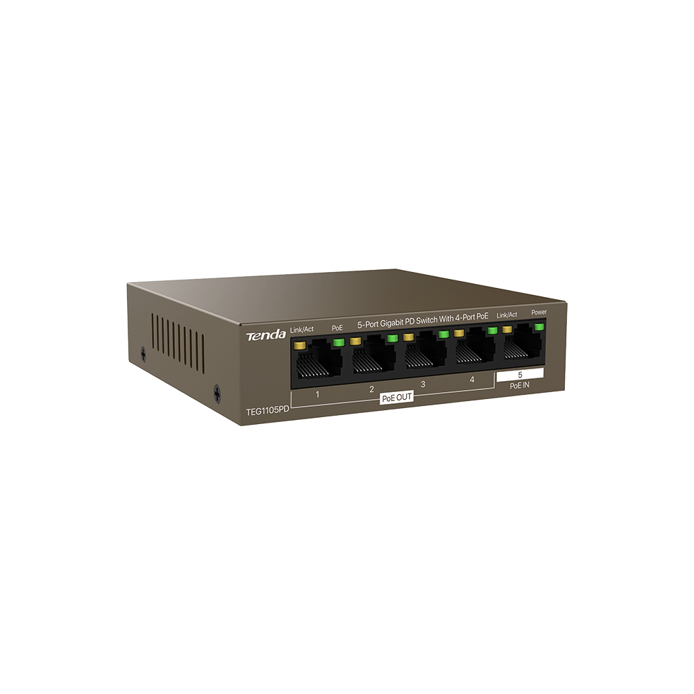 Switch PoE Tenda TEG1105PD 5 Porte Gigabit con Alimentazione PoE