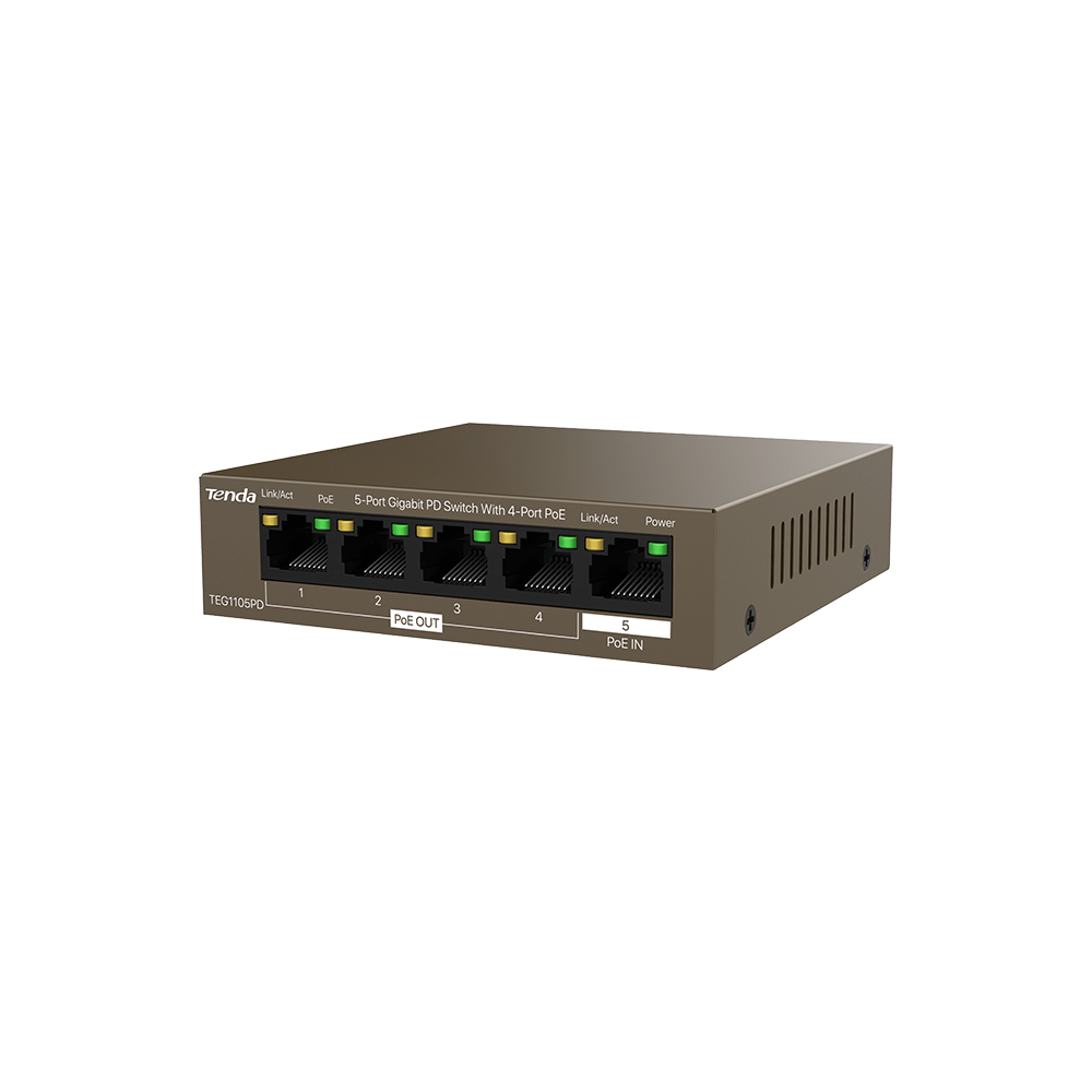 Switch PoE Tenda TEG1105PD 5 Porte Gigabit con Alimentazione PoE
