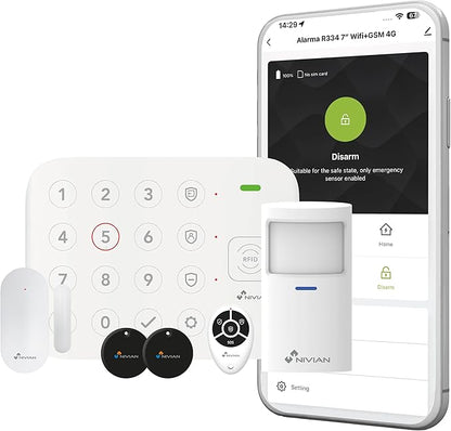Kit Allarme Wireless WiFi Nivian Smart - Ideale per Casa, Garage, Box e Stanze in Affitto