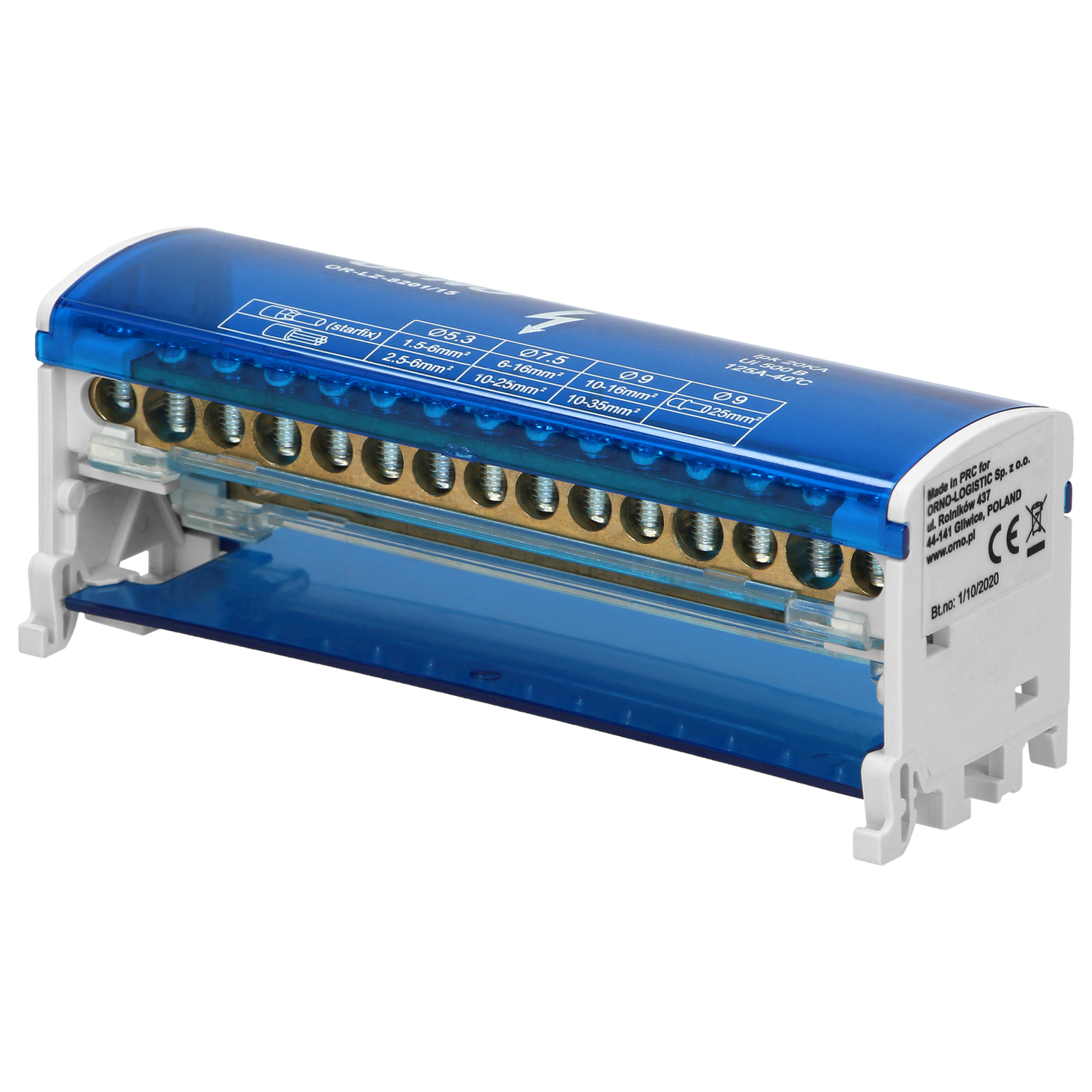 Ripartitore di Distribuzione Bipolare 15 Fori | Morsettiera Professionale OR-LZ-8201/15
