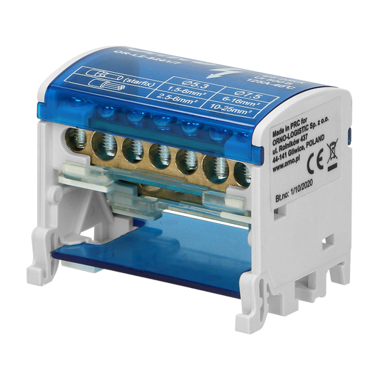 Ripartitore di distribuzione bipolare 7 fori OR-LZ-8201/7 – vista frontale"