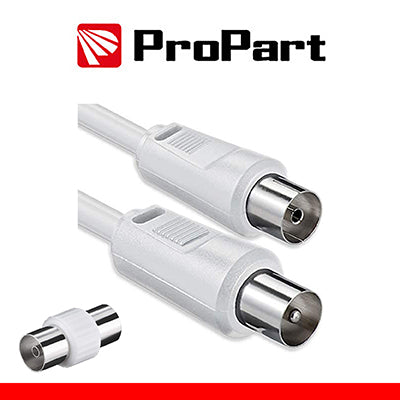 Cavo Antenna TV 2 Metri con Adattatore Incluso - Spina/Presa + Giunto Maschio-Maschio - Bianco