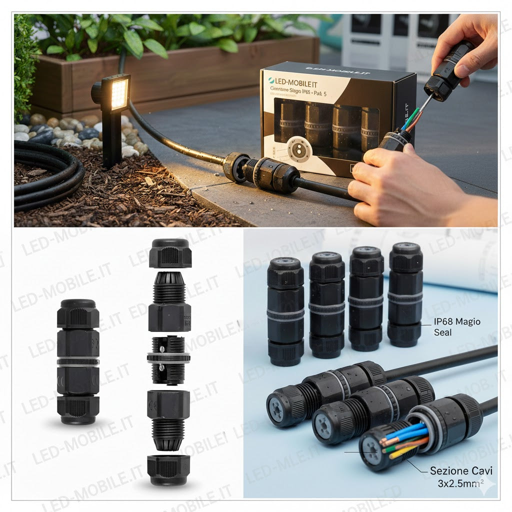 Connettore Lineare Stagno IP68 per Cavi Maggiorati 3 Poli (fino a 2.5mm²) – Giunto Professionale Alta Resistenza