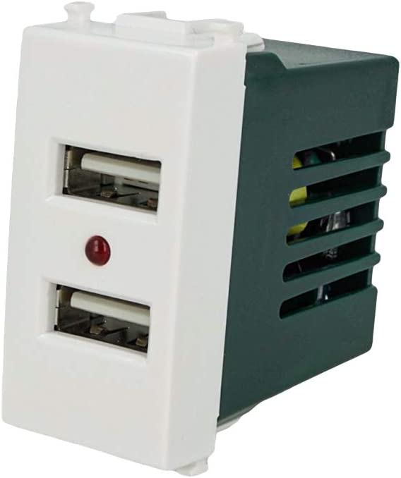 SANDASDON SD71760 Modulo Caricatore USB X2 Da Muro 2 Porte USB 5V 2,1A Bianco Compatibile Vimar Plana