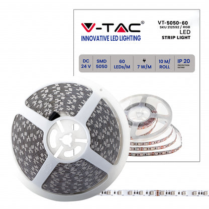 V-TAC 212592  Strip LED SMD5050 7W/m 10mt 60 LED/m 24V RGB IP20 10mm