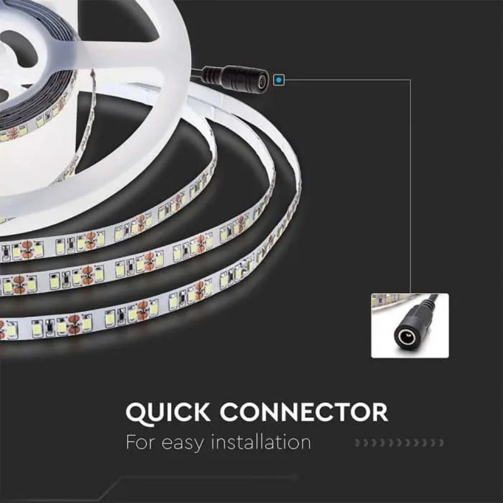 5MT SKU 212597 VT-2835 168 V-TAC Strip LED SMD2835 12W/m  168 LED/m 140LM/W 24V 4000K IP20 10mm