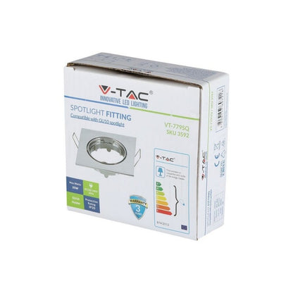 SKU 3592 VT-779-CH-SQ V-TAC Portafaretto LED da Incasso Quadrato GU10 e GU5.3 (MR16) Colore Cromato Orientabile