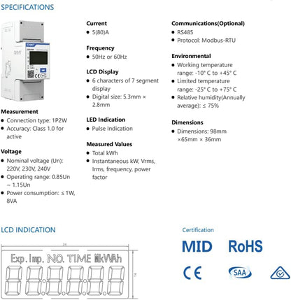 CHINT DDSU666 Contatore Energia Elettrica Monofase per Sistemi Solari PV
