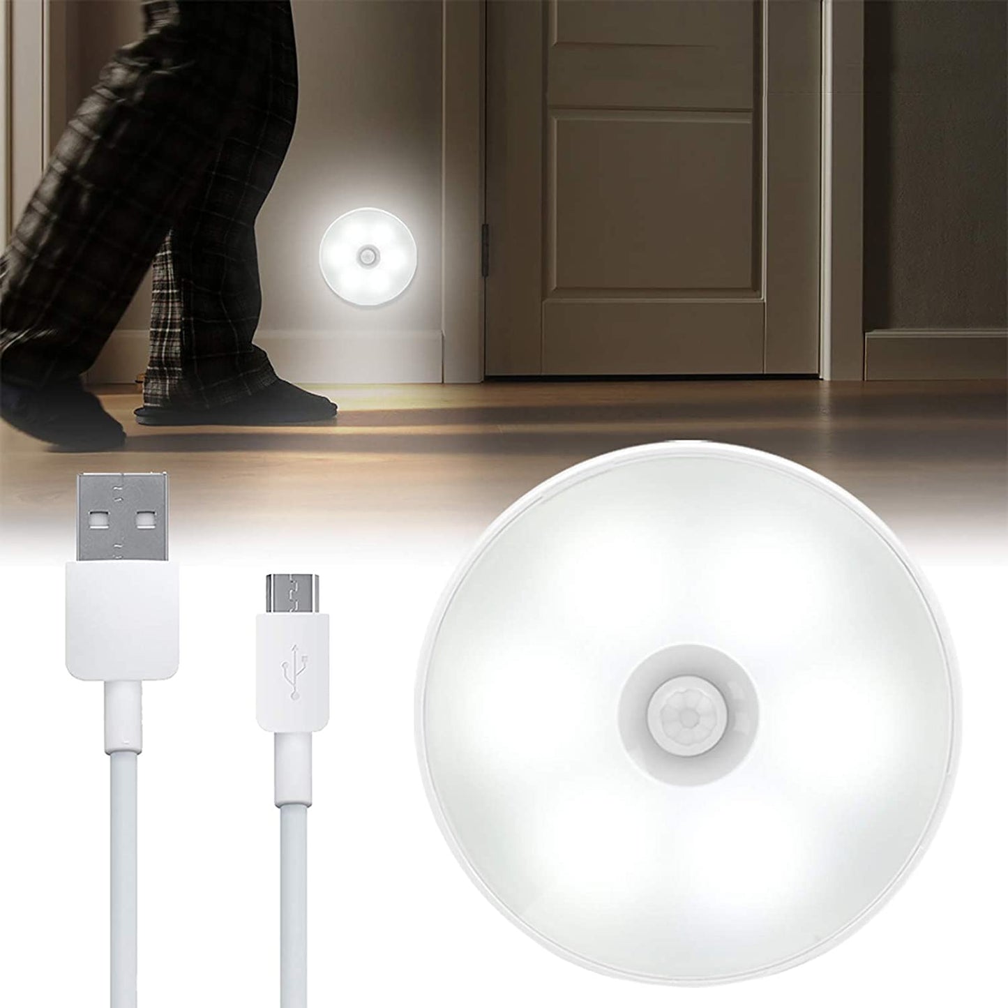 Lampada LED 6W ricaricabile USB sensore movimento crepuscolare luce notturna armadio mobili