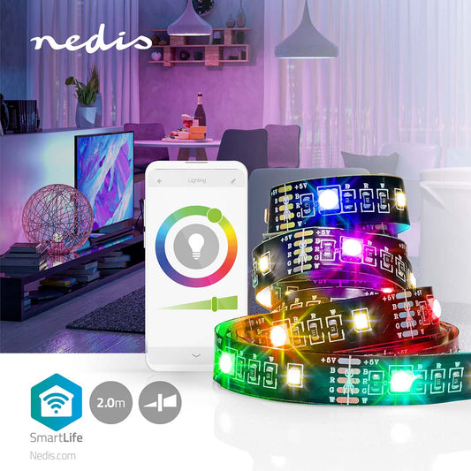 Nedis SmartLife - Striscia LED Full Color - Bluetooth - RGB/Bianco Caldo - 2 m - IP20 - Fissaggio semplice -