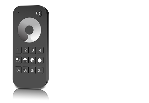 Telecomando 1CH 4 zone, 4 scene, nero, RF2.4G per strisce led associabile a DIMMER IN RADIOFREQUENZA