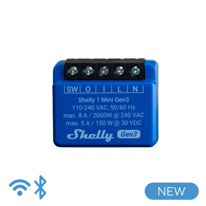 Shelly Mini 1 Gen3 - Mini Relè Wi-Fi Intelligente 8A a Contatto Pulito